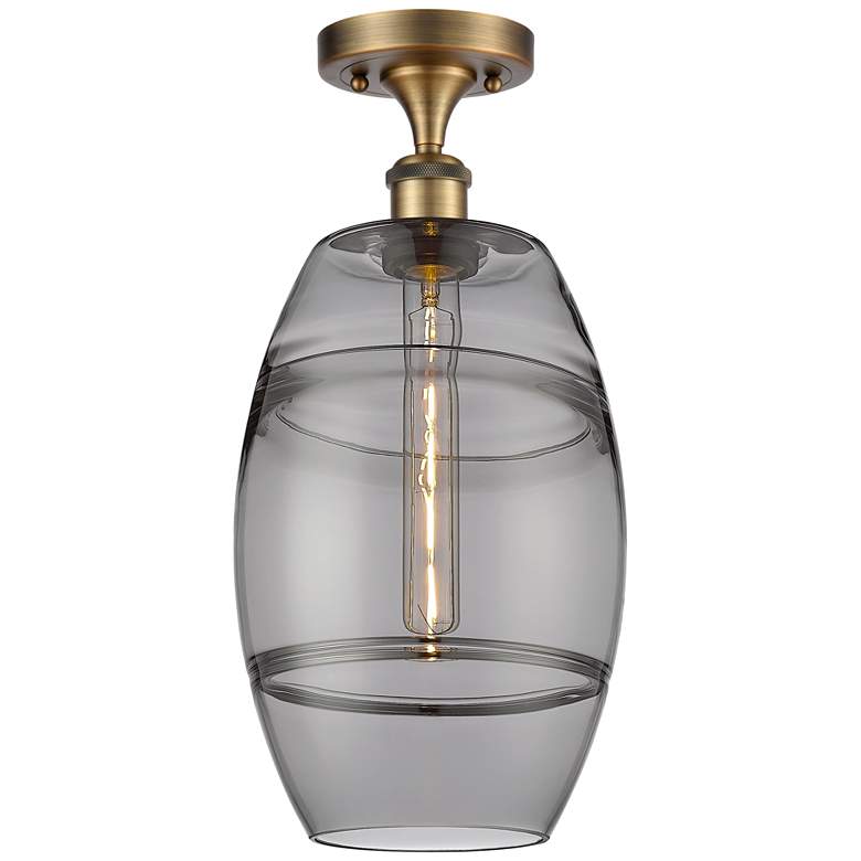 Image 1 Ballston Vaz 8" Wide Brushed Brass Semi-Flush Mount With Light Smoke S