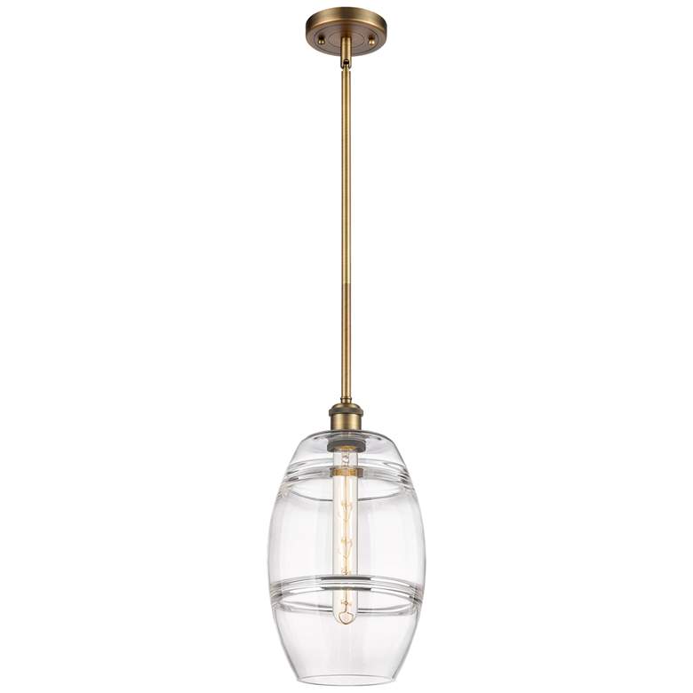 Image 1 Ballston Vaz 8" Wide Brushed Brass Stem Hung Mini Pendant With Clear S