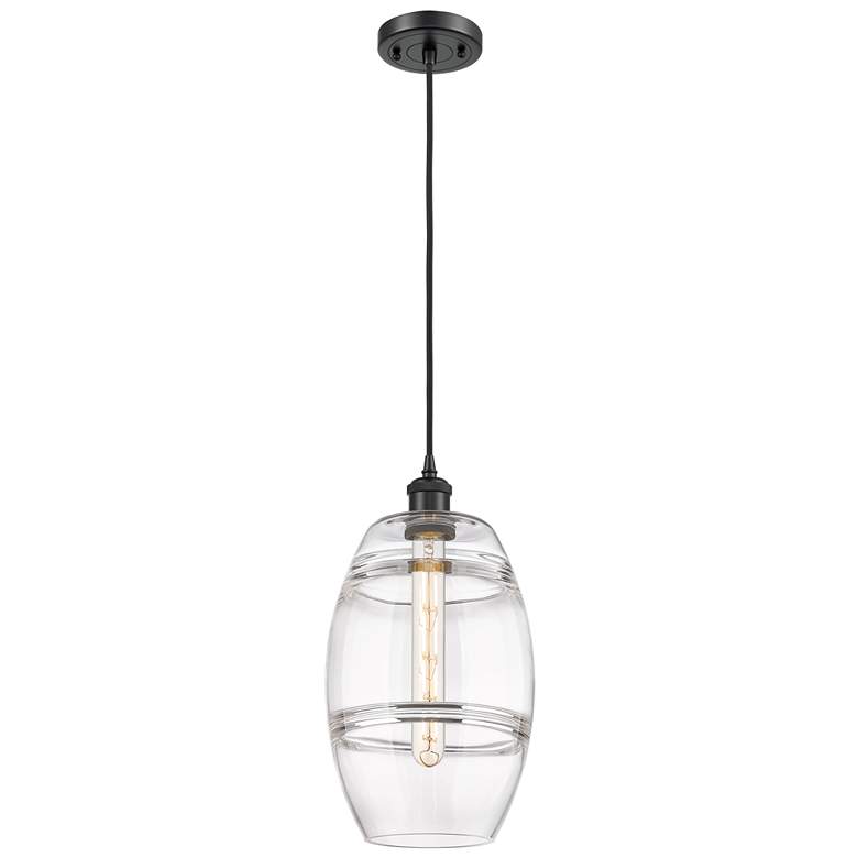 Image 1 Ballston Vaz 8" Wide Matte Black Cord Hung Mini Pendant With Clear Sha