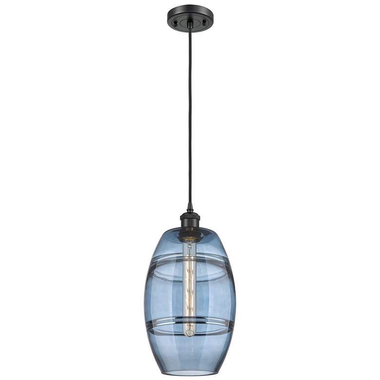 Image 1 Ballston Vaz 8" Wide Matte Black Corded Mini Pendant w/ Princess Blue