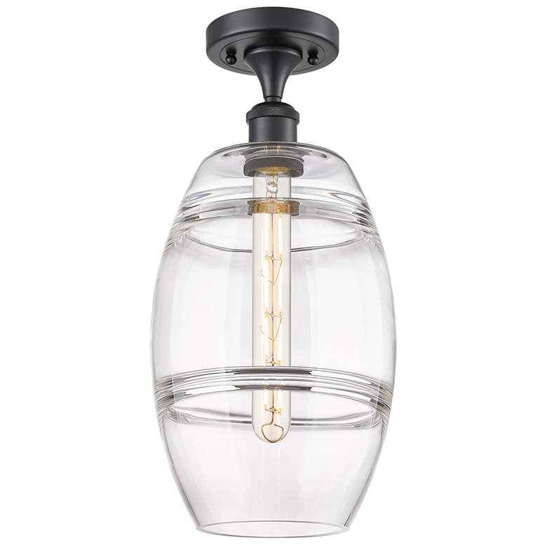 Image 1 Ballston Vaz 8" Wide Matte Black Semi-Flush Mount With Clear Shade