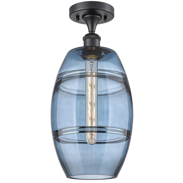 Image 1 Ballston Vaz 8" Wide Matte Black Semi-Flush Mount With Princess Blue S