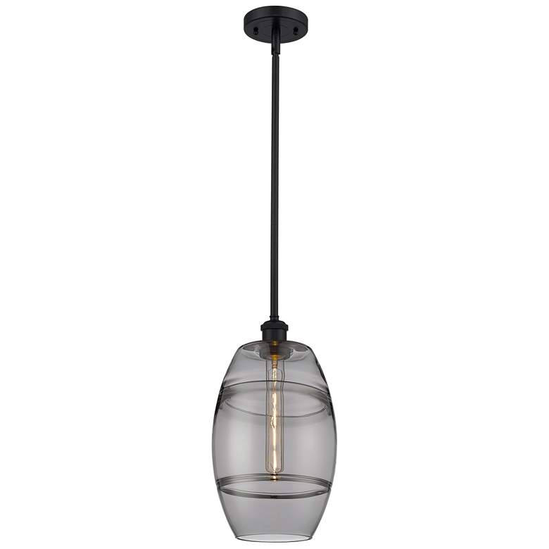 Image 1 Ballston Vaz 8" Wide Matte Black Stemmed Mini Pendant w/ Light Smoke S