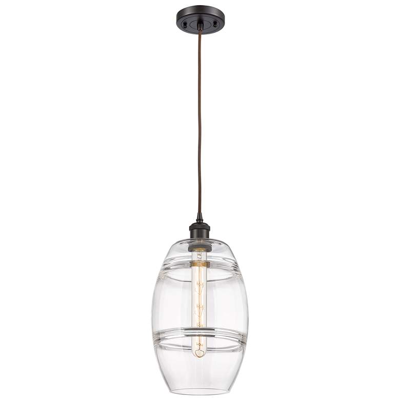 Image 1 Ballston Vaz 8" Wide Oil Rubbed Bronze Corded Mini Pendant w/ Clear Sh
