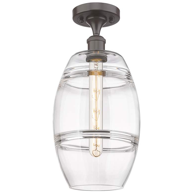 Image 1 Ballston Vaz 8" Wide Oil Rubbed Bronze Semi-Flush Mount With Clear Sha