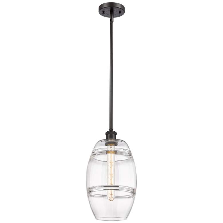 Image 1 Ballston Vaz 8" Wide Oil Rubbed Bronze Stemmed Mini Pendant w/ Clear S