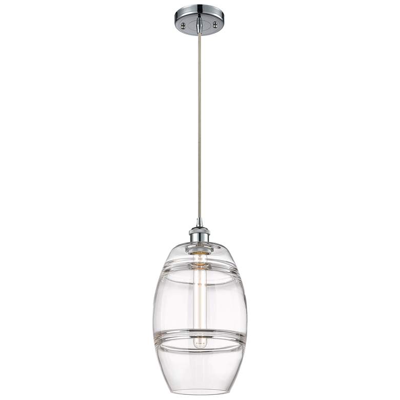 Image 1 Ballston Vaz 8" Wide Polished Chrome Cord Hung Mini Pendant w/ Clear S
