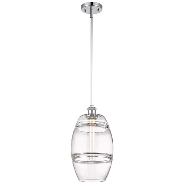 Image 1 Ballston Vaz 8" Wide Polished Chrome Stem Hung Mini Pendant w/ Clear S