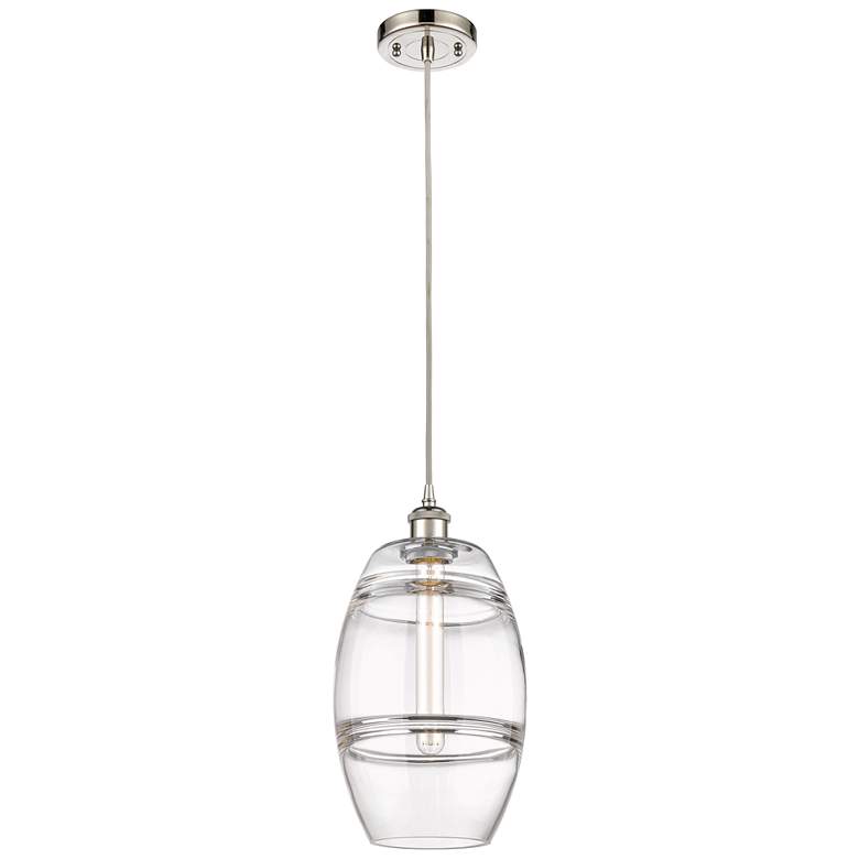 Image 1 Ballston Vaz 8" Wide Polished Nickel Cord Hung Mini Pendant w/ Clear S