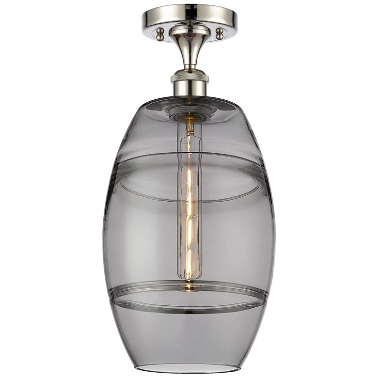 Image 1 Ballston Vaz 8" Wide Polished Nickel Semi-Flush Mount w/ Light Smoke S