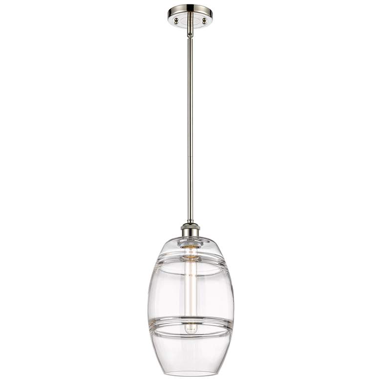 Image 1 Ballston Vaz 8" Wide Polished Nickel Stem Hung Mini Pendant w/ Clear S