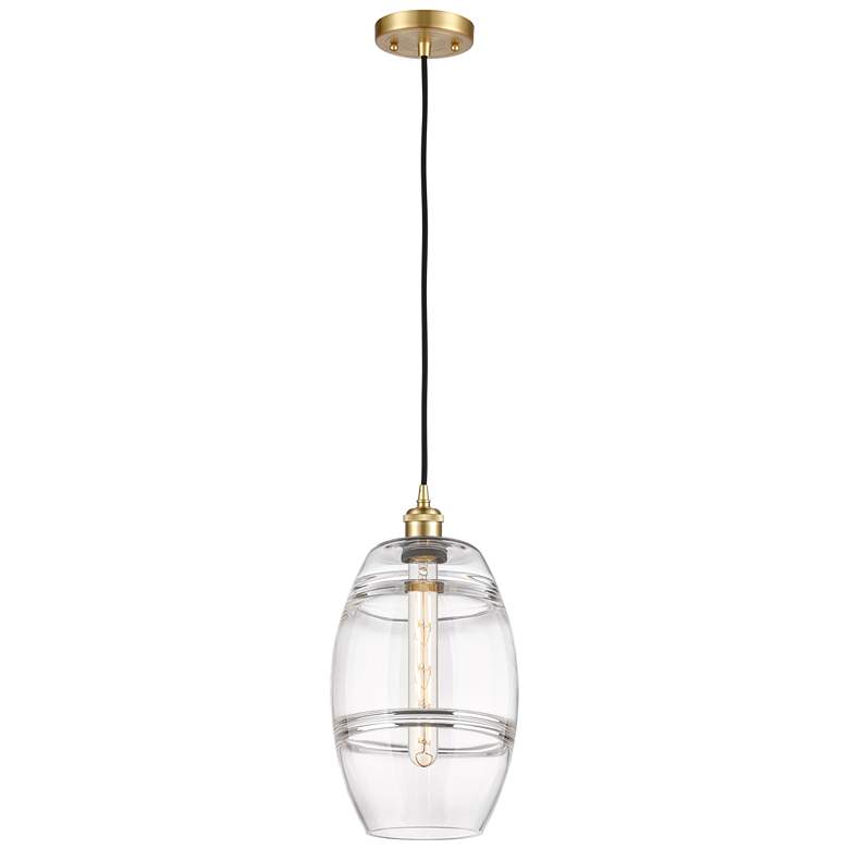 Image 1 Ballston Vaz 8" Wide Satin Gold Cord Hung Mini Pendant With Clear Shad