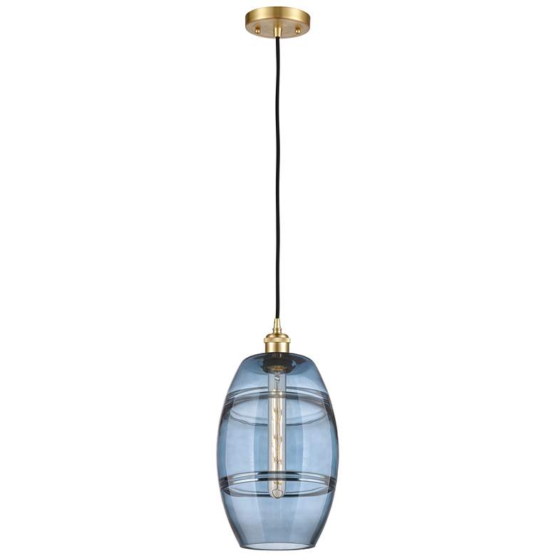 Image 1 Ballston Vaz 8" Wide Satin Gold Corded Mini Pendant w/ Princess Blue S