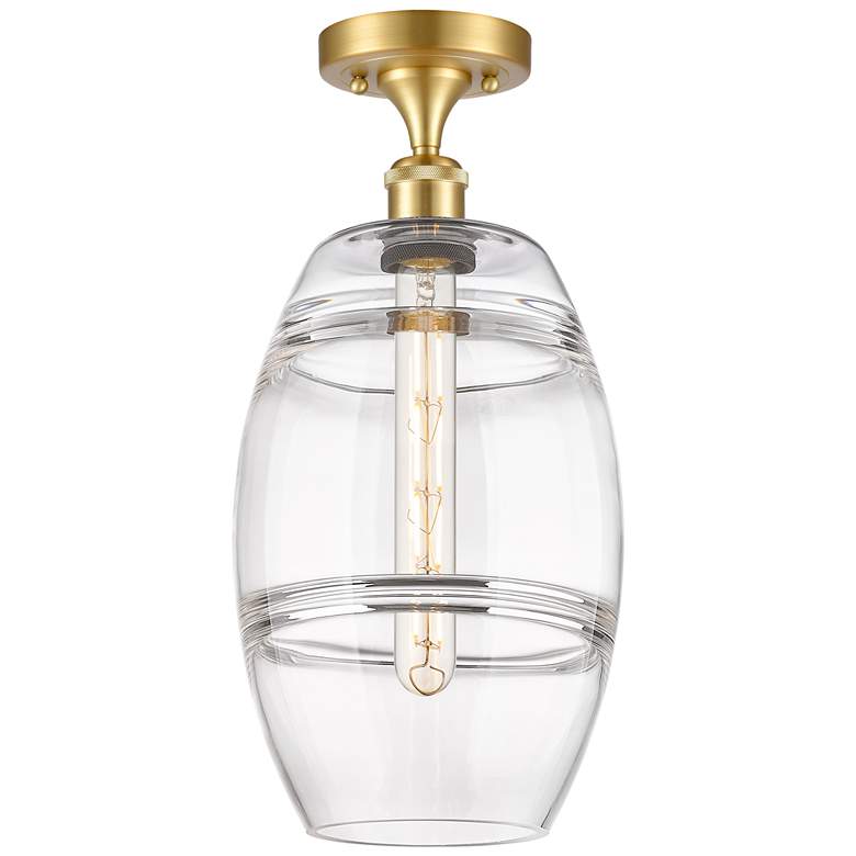 Image 1 Ballston Vaz 8" Wide Satin Gold Semi-Flush Mount With Clear Shade