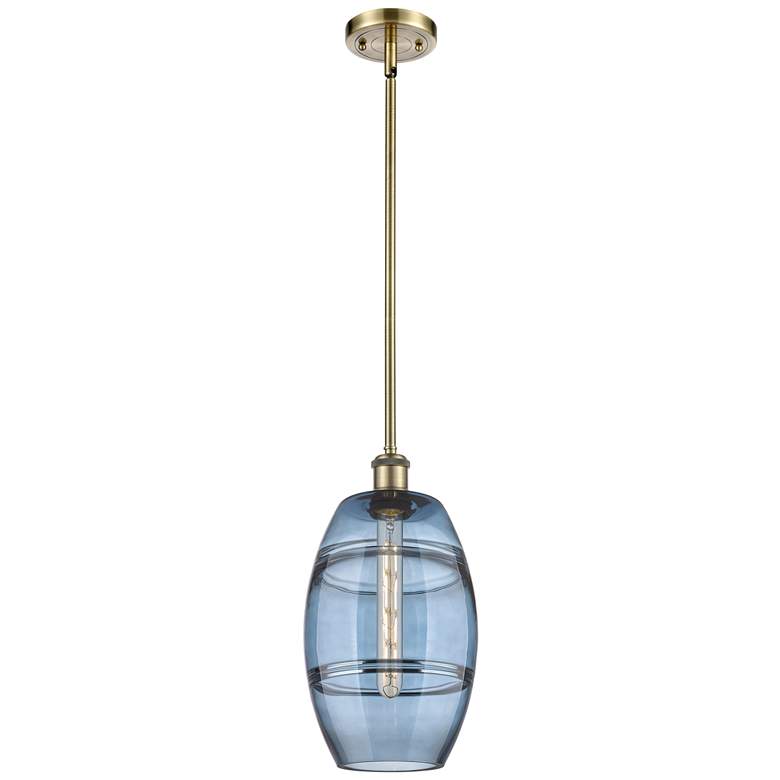 Image 1 Ballston Vaz 8"W Antique Brass Stemmed Mini Pendant w/ Princess Blue S