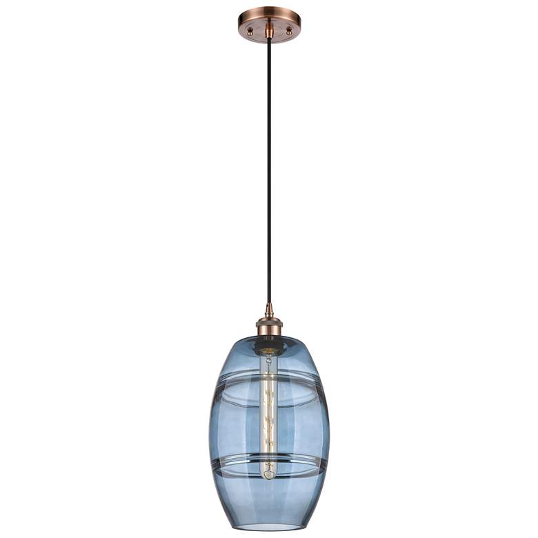 Image 1 Ballston Vaz 8"W Antique Copper Corded Mini Pendant w/ Princess Blue S