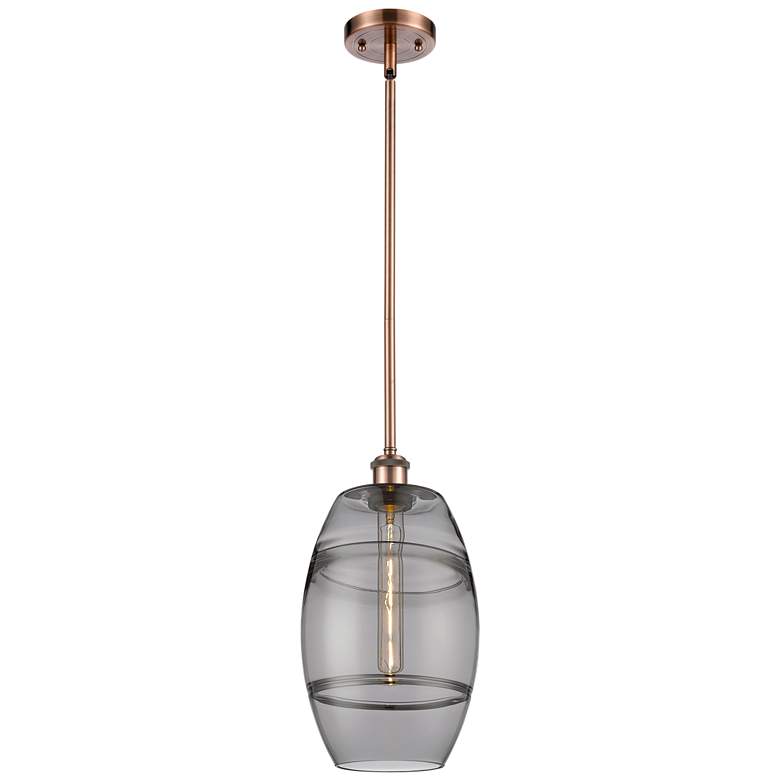 Image 1 Ballston Vaz 8"W Antique Copper Stemmed Mini Pendant w/ Light Smoke Sh
