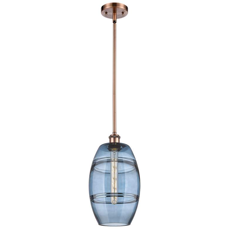 Image 1 Ballston Vaz 8"W Antique Copper Stemmed Mini Pendant w/ Princess Blue