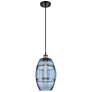 Ballston Vaz 8"W Black Antique Brass Corded Mini Pendant w/ Blue Shade