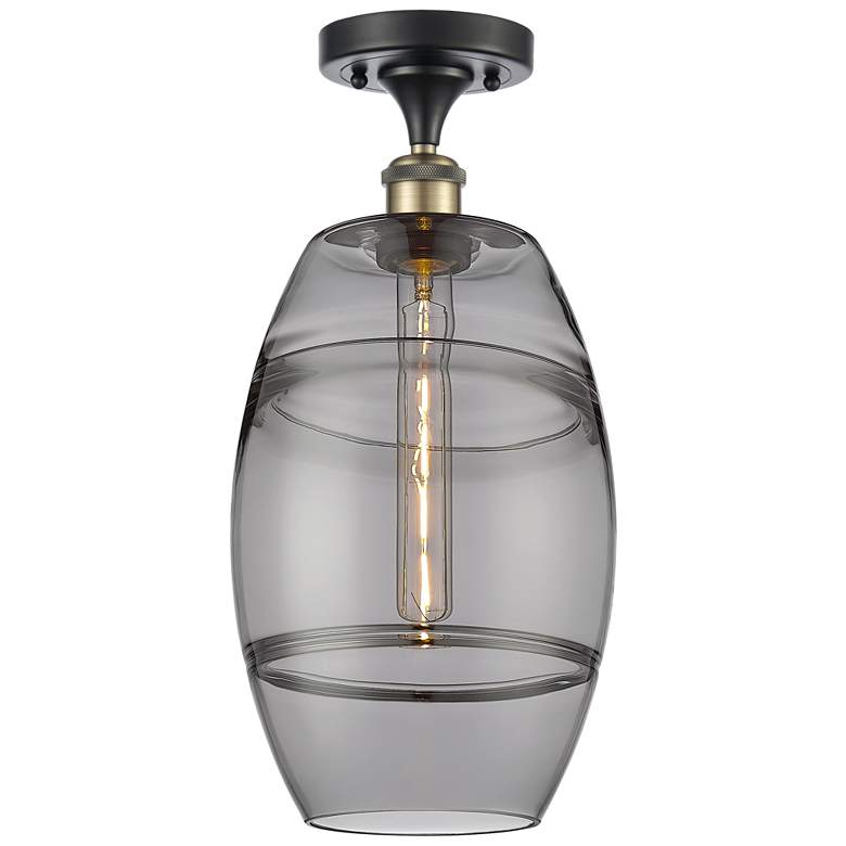 Image 1 Ballston Vaz 8"W Black Antique Brass Semi-Flush Mount w/ Light Smoke S