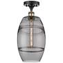 Ballston Vaz 8"W Black Antique Brass Semi-Flush Mount w/ Light Smoke S