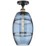 Ballston Vaz 8"W Black Antique Brass Semi-Flush w/ Princess Blue Shade