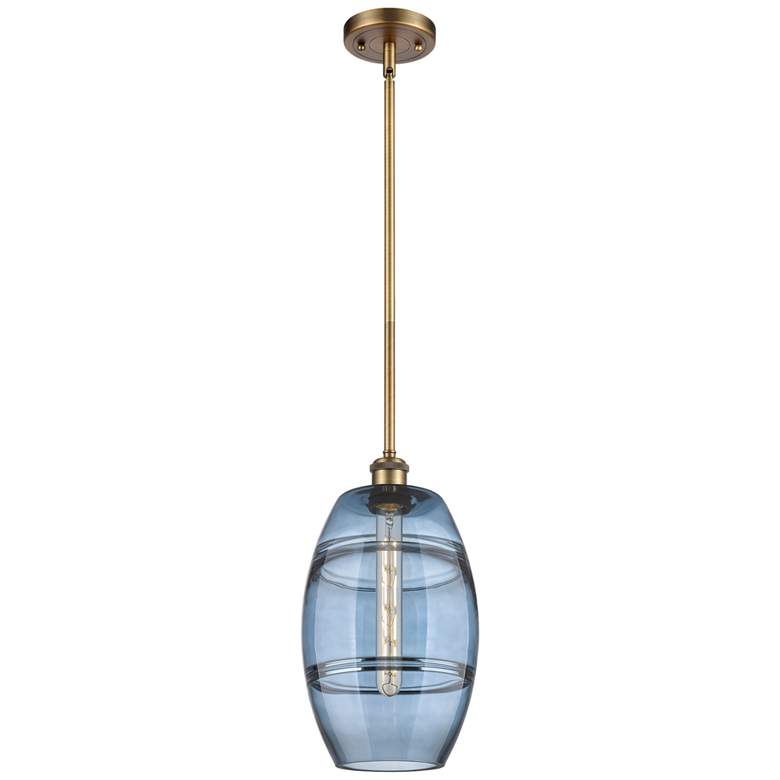 Image 1 Ballston Vaz 8"W Brushed Brass Stemmed Mini Pendant w/ Princess Blue S