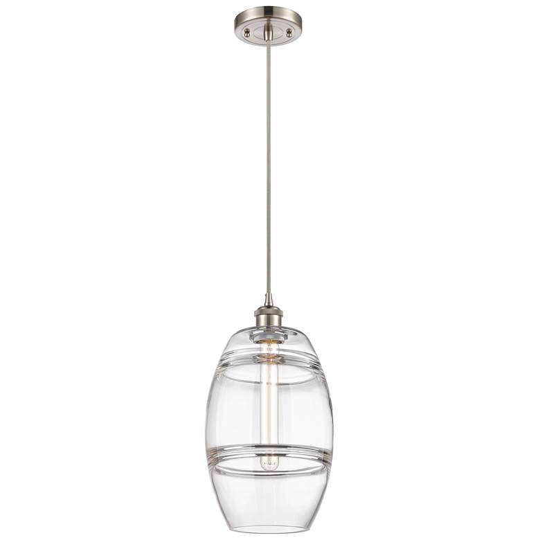 Image 1 Ballston Vaz 8"W Brushed Satin Nickel Corded Mini Pendant w/ Clear Sha
