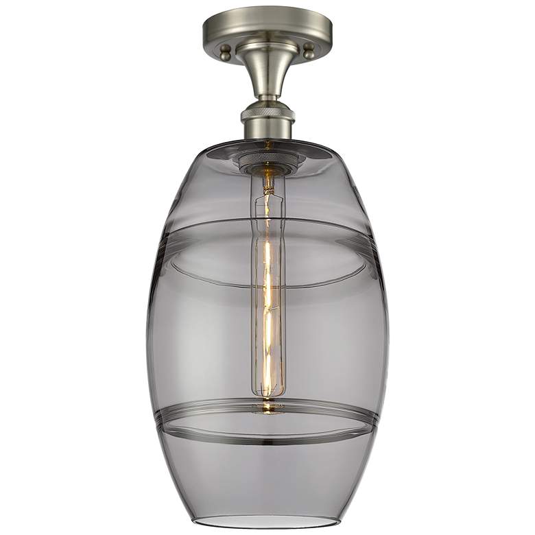 Image 1 Ballston Vaz 8"W Brushed Satin Nickel Semi-Flush Mount w/ Light Smoke