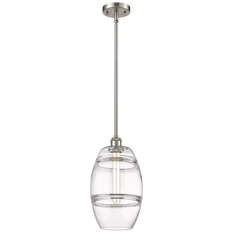 Image 1 Ballston Vaz 8"W Brushed Satin Nickel Stemmed Mini Pendant w/ Clear Sh