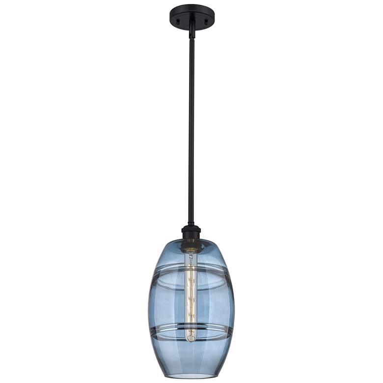 Image 1 Ballston Vaz 8"W Matte Black Stemmed Mini Pendant w/ Princess Blue Sha