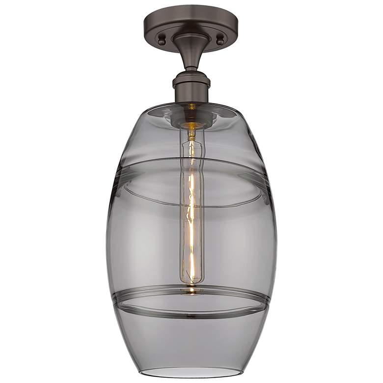 Image 1 Ballston Vaz 8"W Oil Rubbed Bronze Semi-Flush Mount w/ Light Smoke Sha