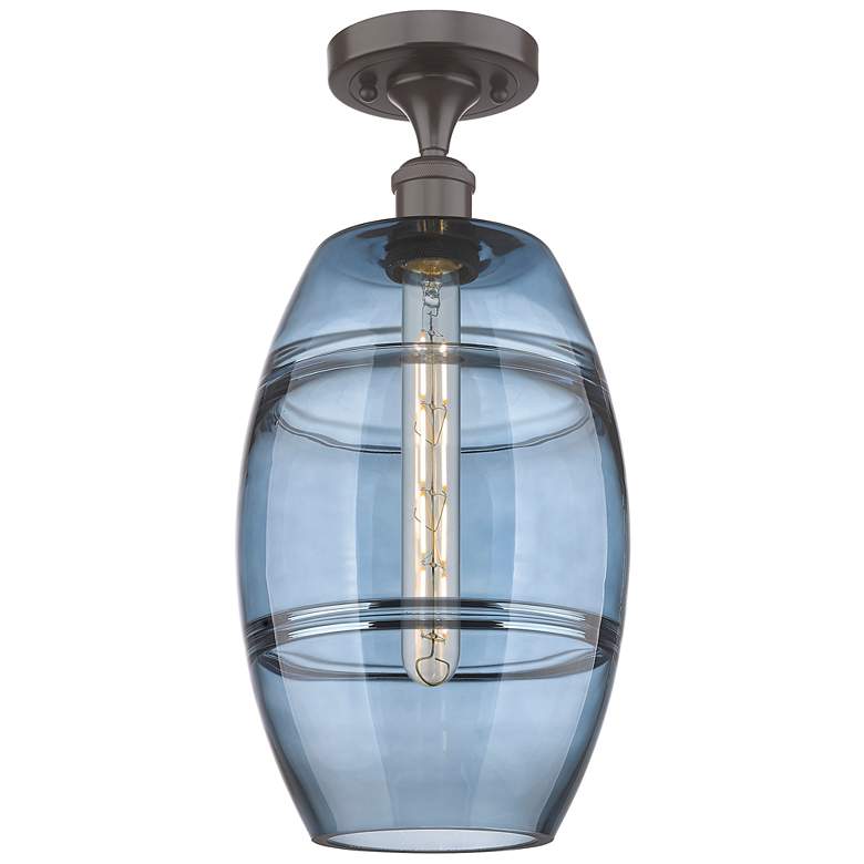 Image 1 Ballston Vaz 8"W Oil Rubbed Bronze Semi-Flush Mount w/ Princess Blue S