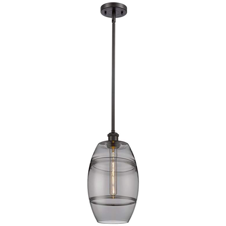 Image 1 Ballston Vaz 8"W Oiled Bronze Stemmed Mini Pendant w/ Light Smoke Shad
