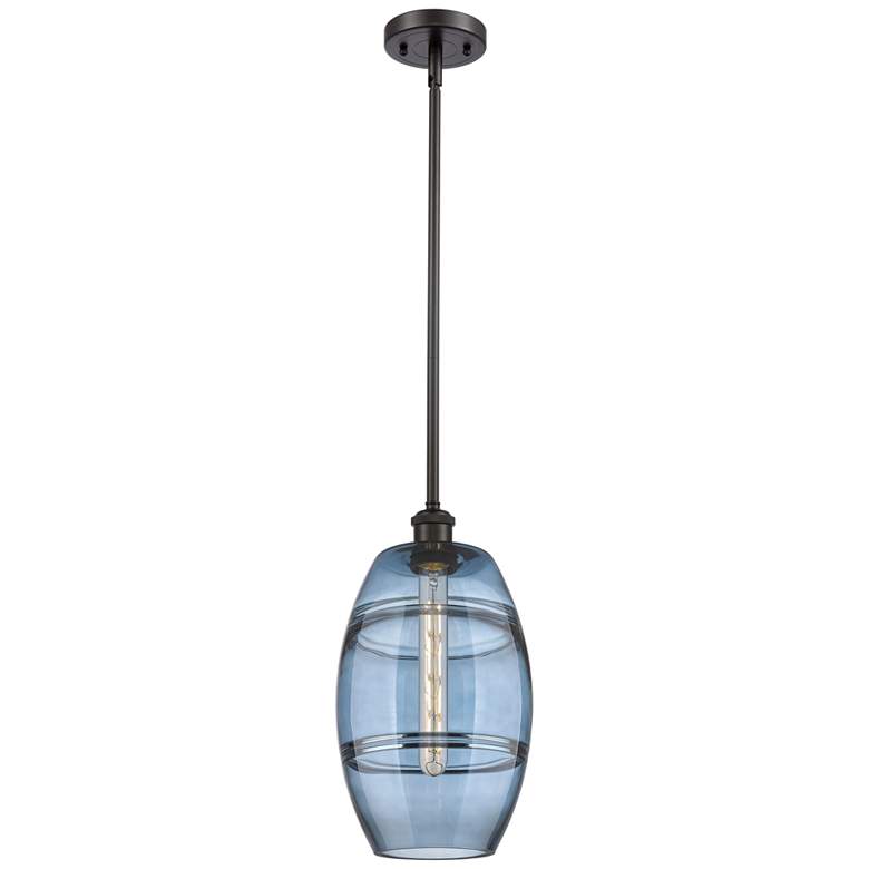 Image 1 Ballston Vaz 8"W Oiled Bronze Stemmed Mini Pendant w/ Princess Blue Sh