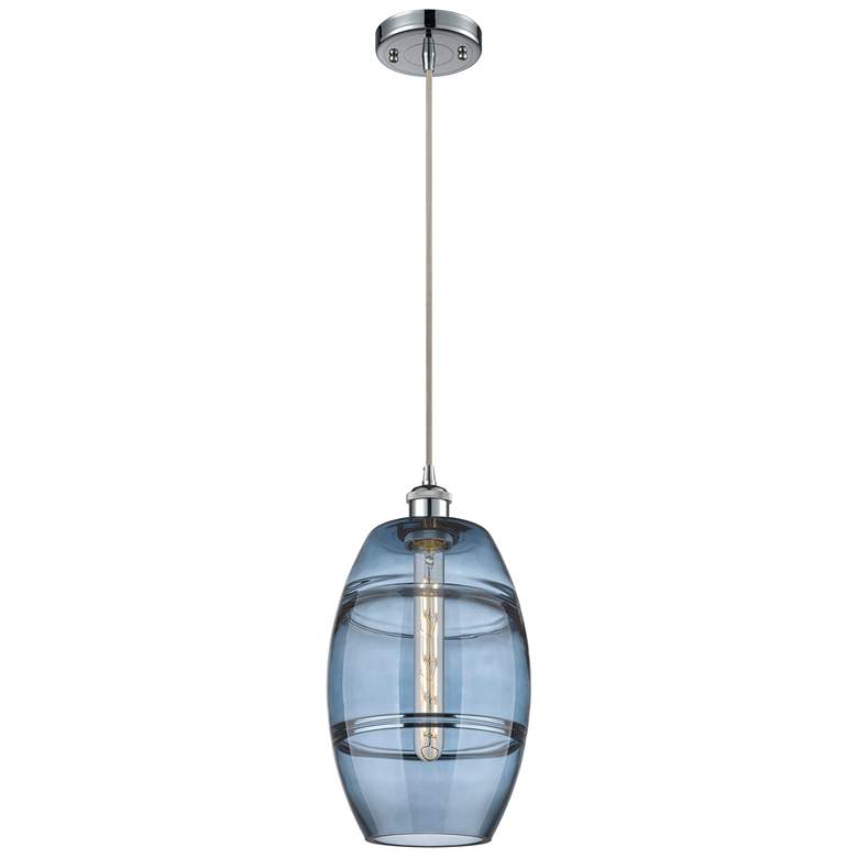 Image 1 Ballston Vaz 8"W Polished Chrome Corded Mini Pendant w/ Princess Blue