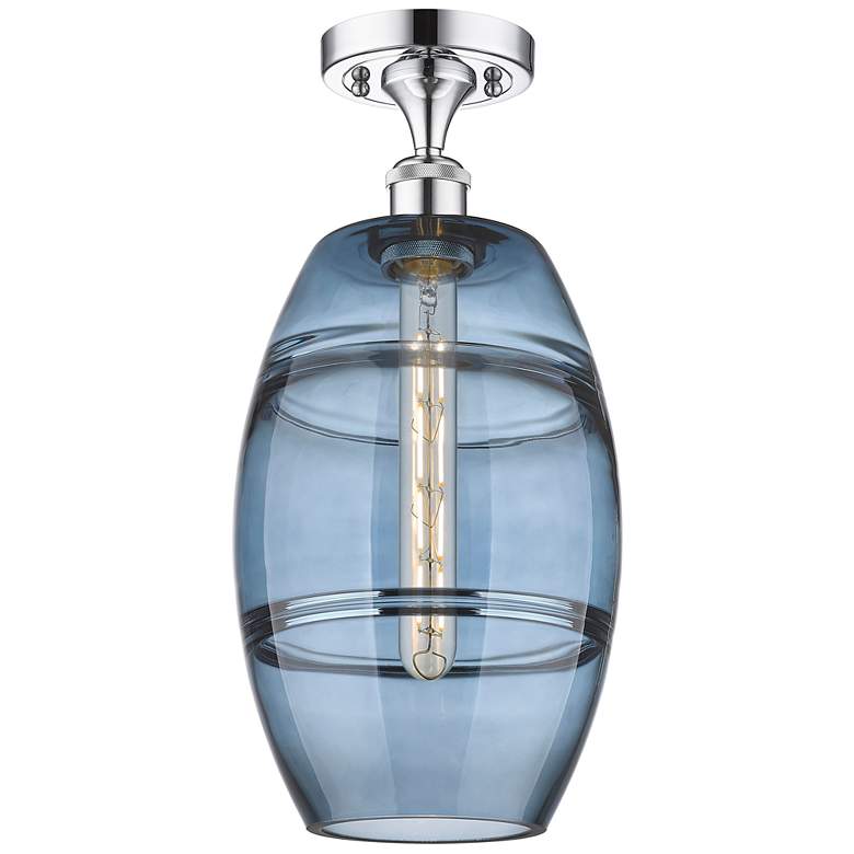 Image 1 Ballston Vaz 8"W Polished Chrome Semi-Flush Mount w/ Princess Blue Sha