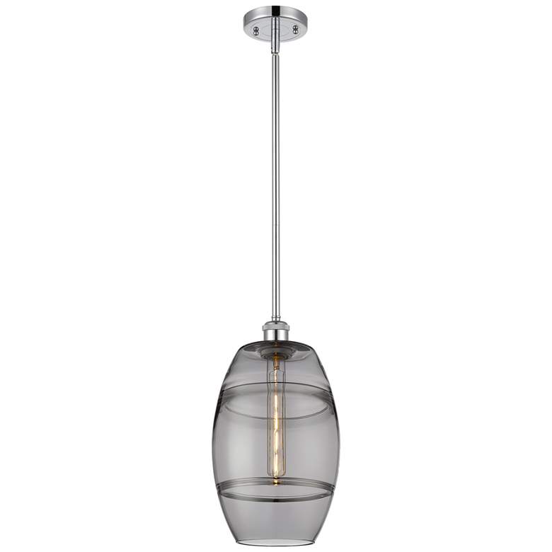 Image 1 Ballston Vaz 8"W Polished Chrome Stemmed Mini Pendant w/ Light Smoke S