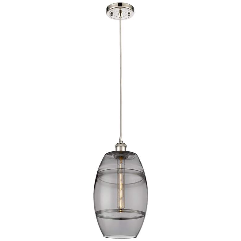 Image 1 Ballston Vaz 8"W Polished Nickel Corded Mini Pendant w/ Light Smoke Sh