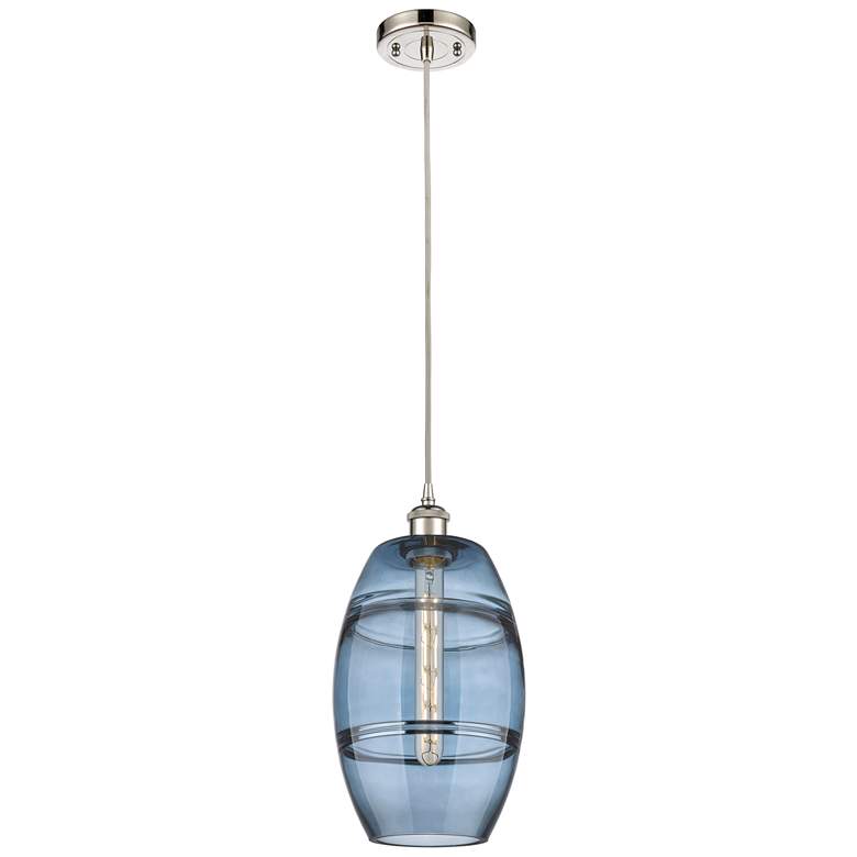 Image 1 Ballston Vaz 8"W Polished Nickel Corded Mini Pendant w/ Princess Blue