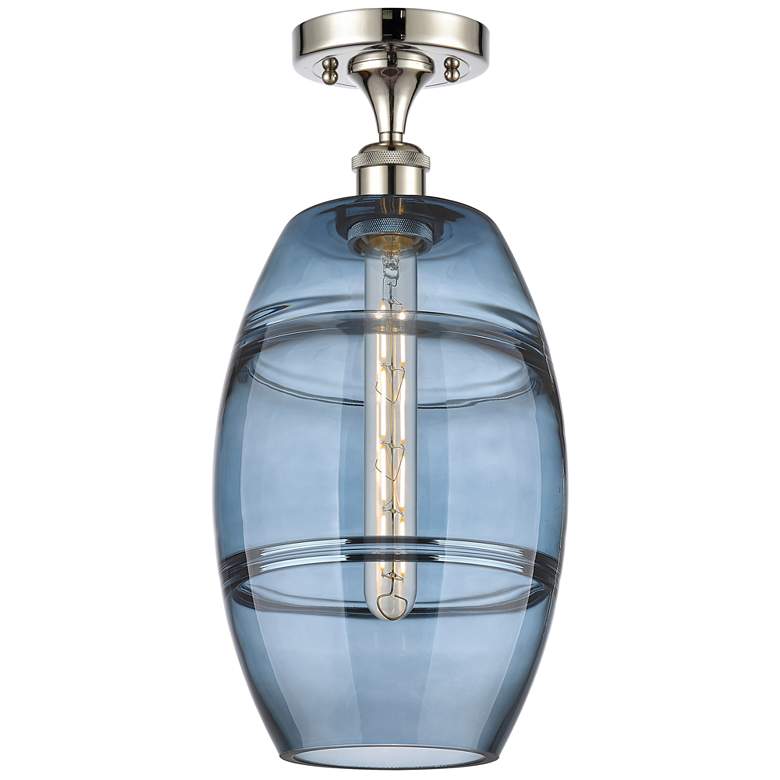 Image 1 Ballston Vaz 8"W Polished Nickel Semi-Flush Mount w/ Princess Blue Sha