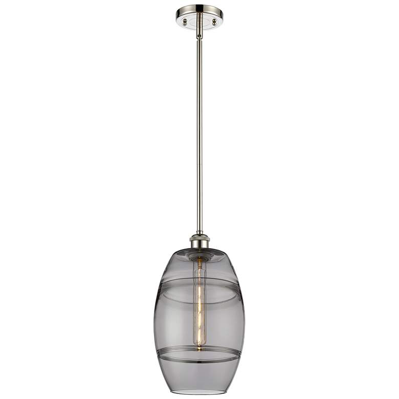 Image 1 Ballston Vaz 8"W Polished Nickel Stemmed Mini Pendant w/ Light Smoke S