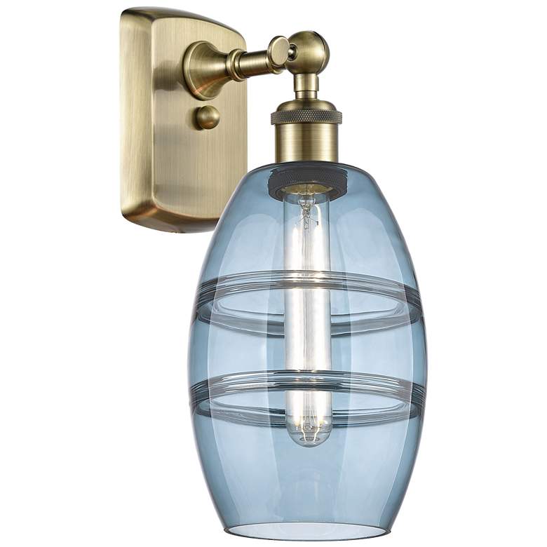 Image 1 Ballston Vaz 9.13" High Antique Brass Sconce With Princess Blue Shade