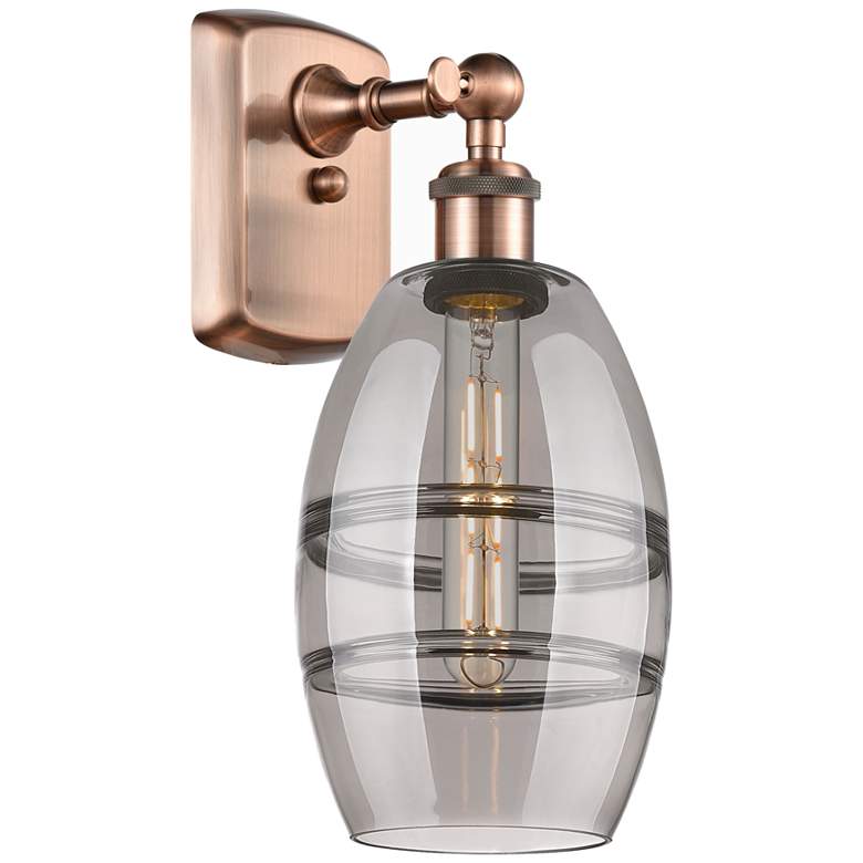 Image 1 Ballston Vaz 9.13" High Antique Copper Sconce With Light Smoke Shade