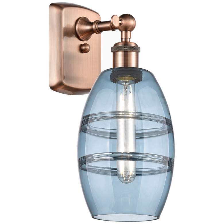 Image 1 Ballston Vaz 9.13" High Antique Copper Sconce With Princess Blue Shade