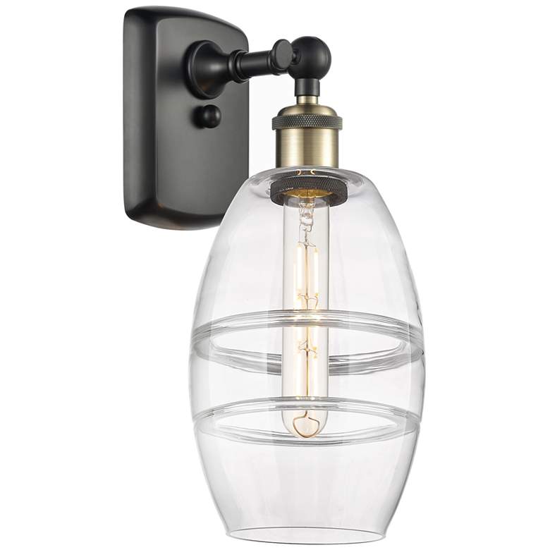 Image 1 Ballston Vaz 9.13" High Black Antique Brass Sconce With Clear Shade