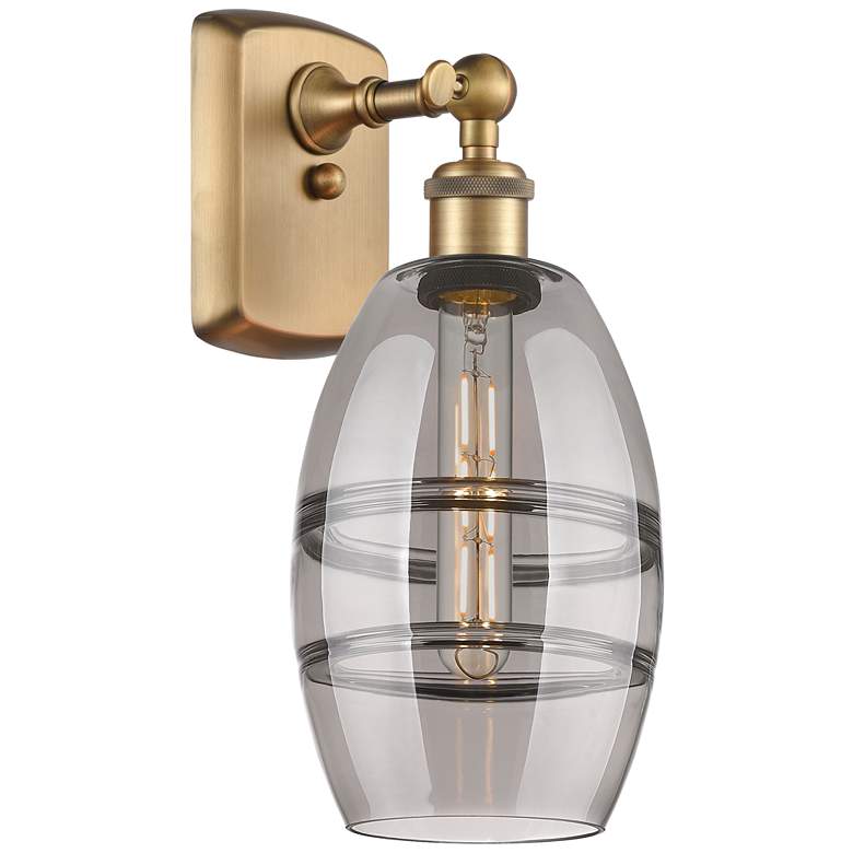 Image 1 Ballston Vaz 9.13" High Brushed Brass Sconce With Light Smoke Shade