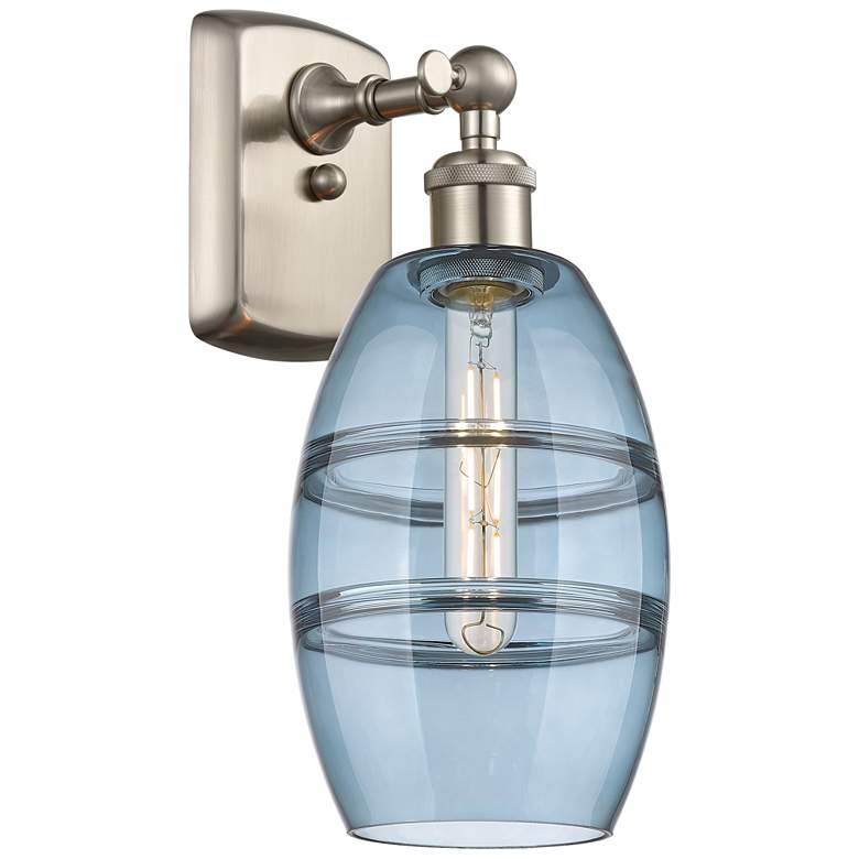 Image 1 Ballston Vaz 9.13" High Brushed Satin Nickel Sconce w/ Princess Blue S
