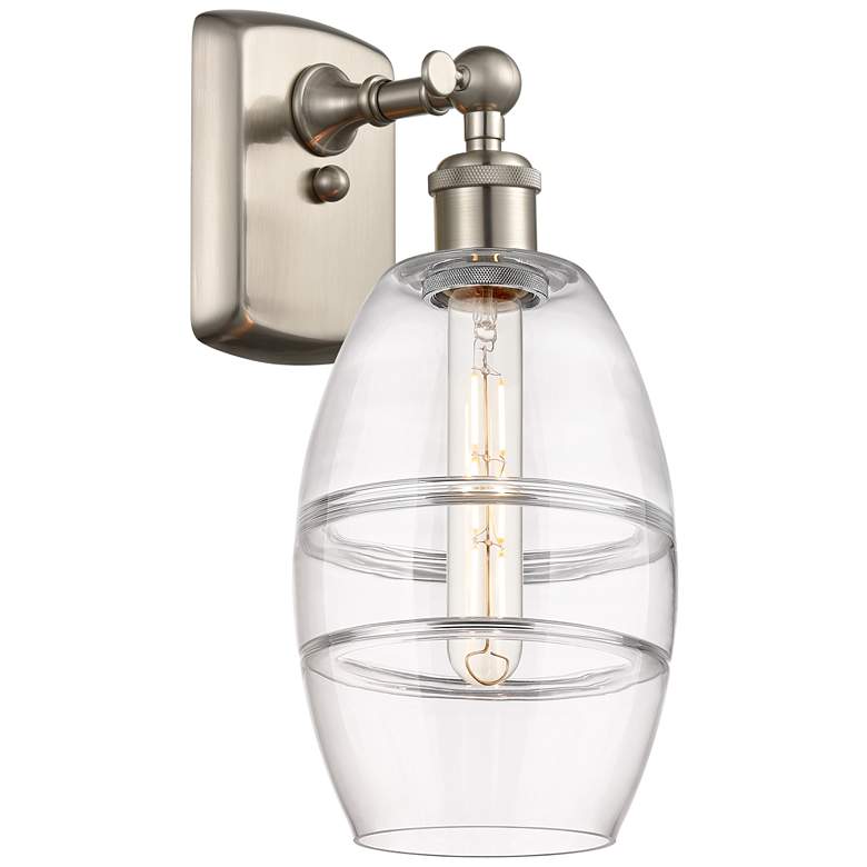 Image 1 Ballston Vaz 9.13" High Brushed Satin Nickel Sconce With Clear Shade