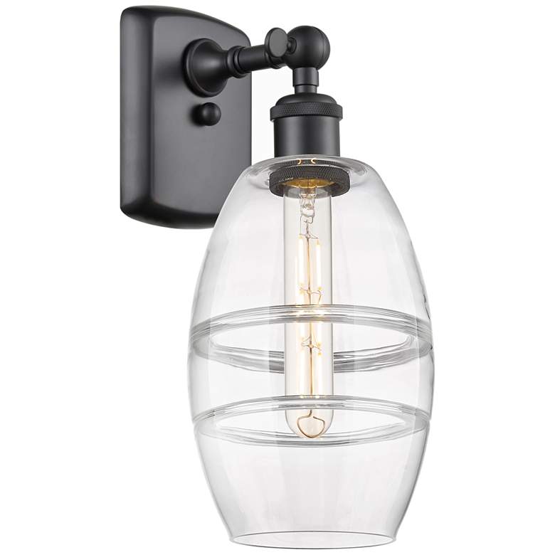 Image 1 Ballston Vaz 9.13" High Matte Black Sconce With Clear Shade